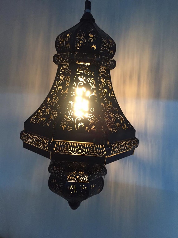 Mughal Brass Hanging Lantern with Verdi Gris Finish Mughal Brass Hanging Lantern with Verdi Gris Finish