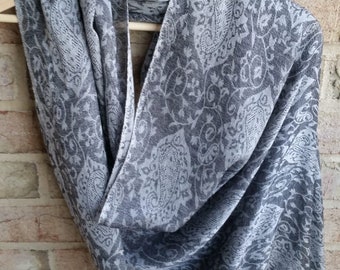 Pashmina Stole All Weather Wrap 28&quot;x80&quot; Large Scarf - Grey Paisley