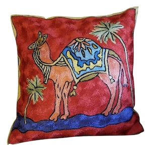 Silk Embroidery Throw Cushion Cover -Red Camel 16&quot;X16&quot;