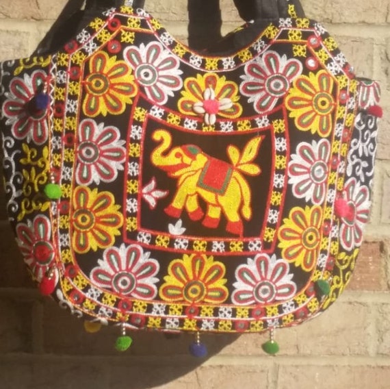 Indian Handmade Embroidered Bag Bohemian Orange Banjara Vintage Shoulder Handbag