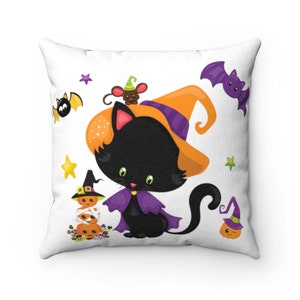 Halloween Kitty Faux Suede Square Pillow Case