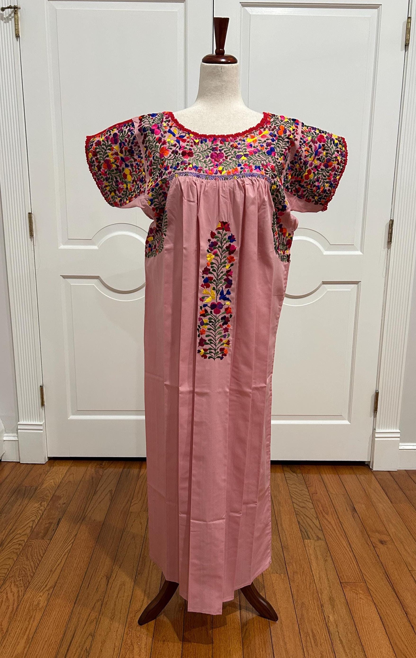 San Antonino Maxi Dress, Oaxaca Mexican Dress. Hand Embroidered