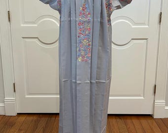 San Antonino Maxi Dress, Oaxaca Mexican dress. hand Embroidered. multicolor Silk Threads,