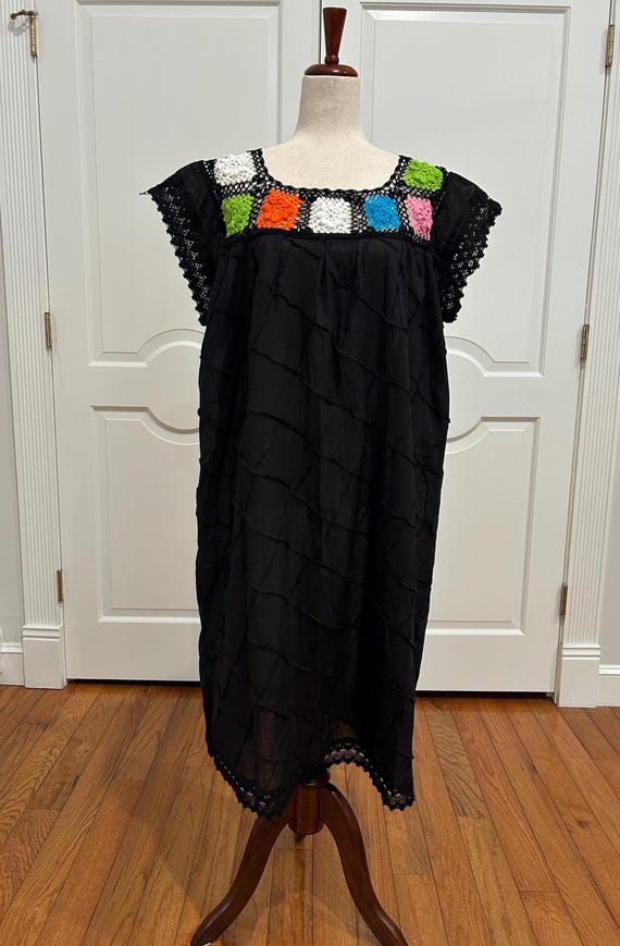 Artisanal Mexican Women's Summer Dress Made With Cotton Manta and Crochet Work, Boho, Hippie, Handmade
