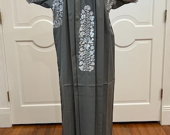 San Antonino Maxi Dress, Oaxaca Mexican dress. hand Embroidered. multicolor Silk Threads,