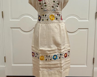 One of a Kind Mexican embroidered dress, hand Embroidered with Silk threads.