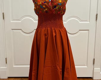 Halter Mexican embroidered dress, hand Embroidered with Silk threads.