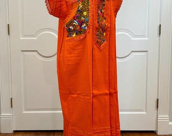 Mexican Orange Dress, Oaxaca Dress, Hand Embroidery Dress. - Etsy