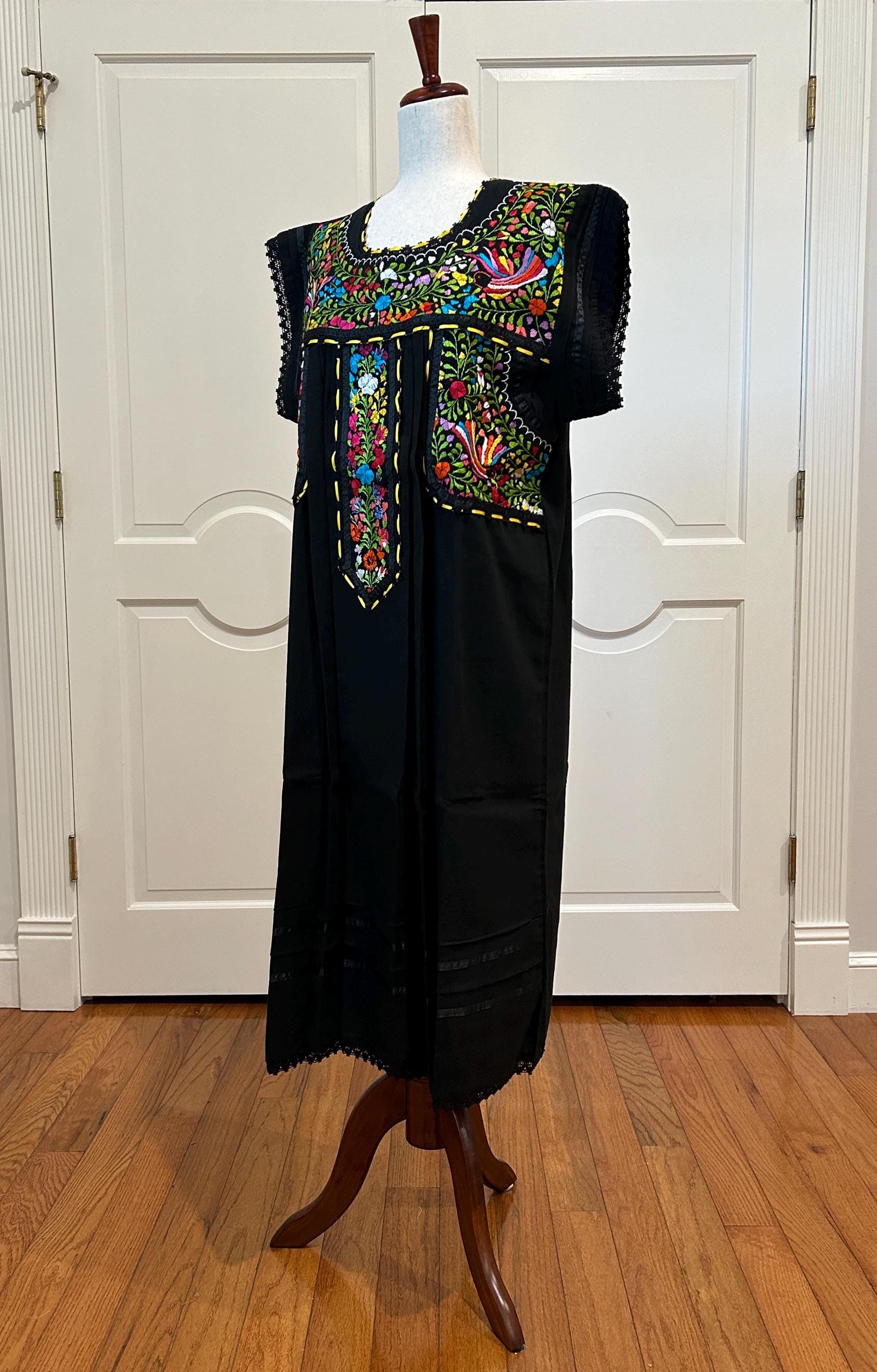 black hand embroidery dress Black Cotton Linen hand embroidery Aline Dress with broad neck   Pristinetints