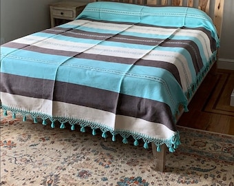 Full Size Cotton Bedspread/Quilt. From Oaxaca Mex. Hand loom, Bed covers, blankets. Handwoven.