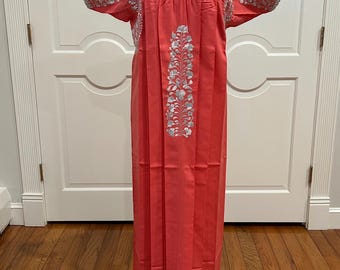 San Antonino Maxi Dress, Oaxaca Mexican dress. hand Embroidered. multicolor Silk Threads,