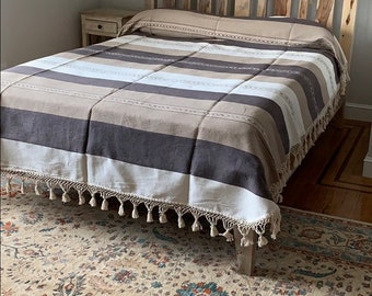 Full Size Cotton Bedspread/Quilt. From Oaxaca Mex. Hand loom, Bed covers, blankets. Handwoven.