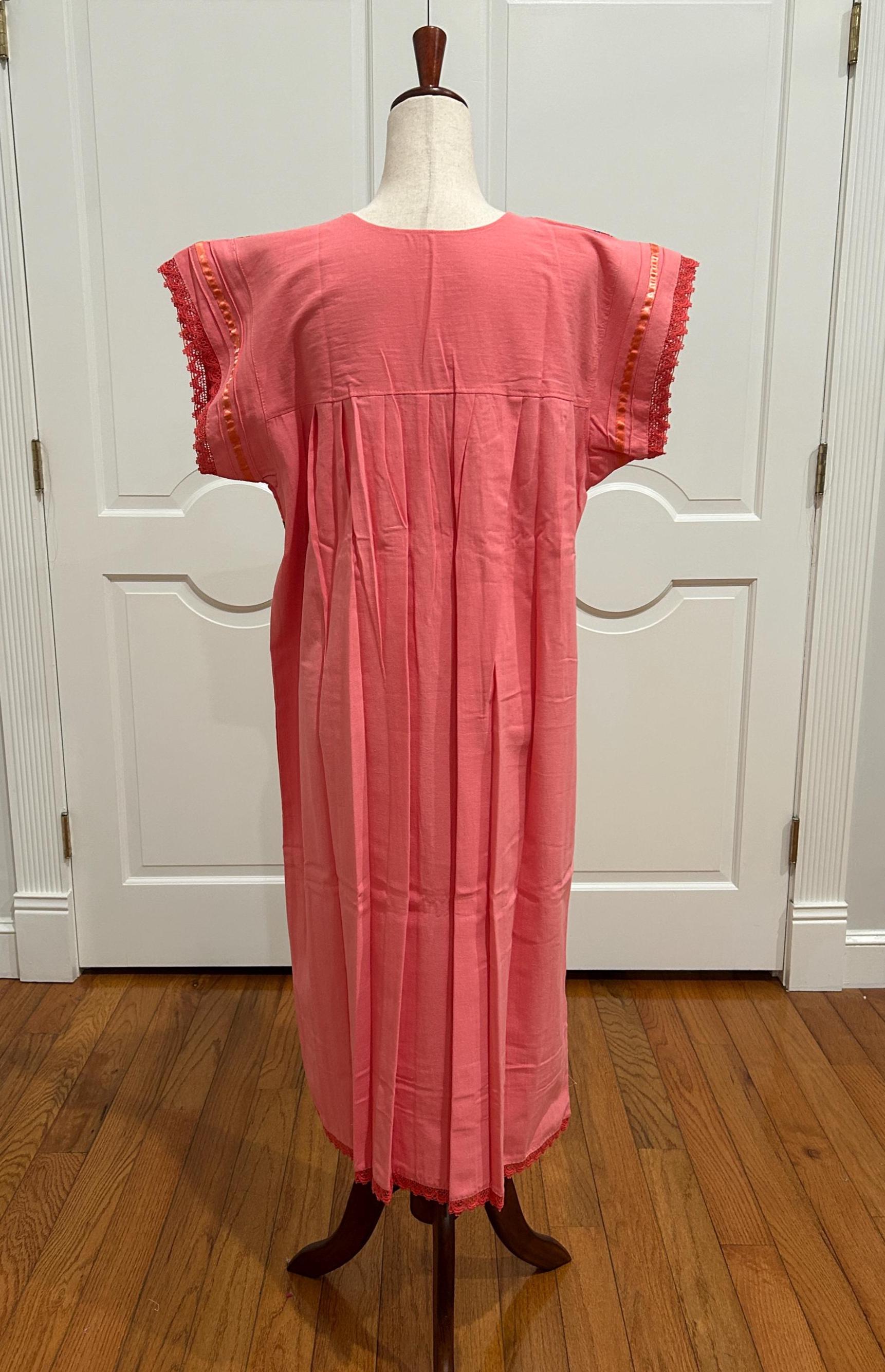 Mexican Light Pink Dress, Oaxaca Dress, Hand Embroidery Dress.