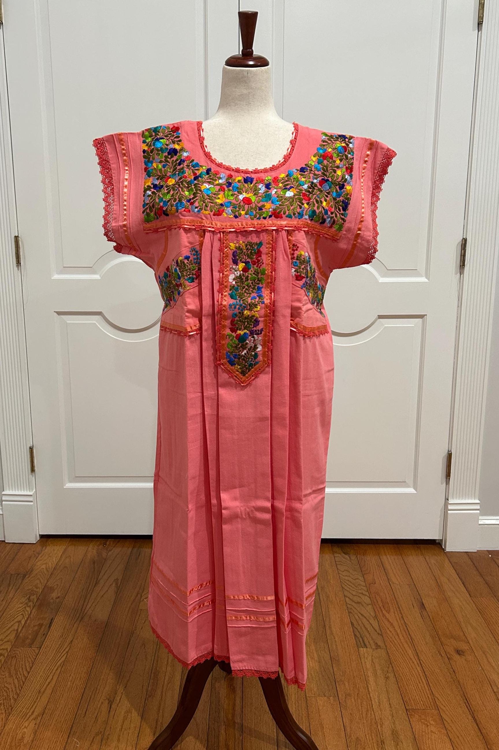 green emerald velvet dress Handmade Women's Embroidered Mexican Dress