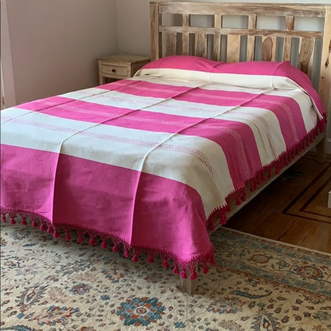 Full Size Cotton Bedspread/quilt. From Oaxaca Mex. Hand Loom, Bed
