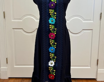 One of a Kind Mexican embroidered dress, hand Embroidered with Silk threads.