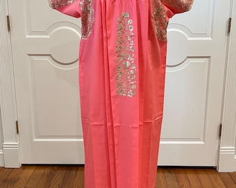 San Antonino Maxi Dress, Oaxaca Mexican dress. hand Embroidered. Silk Threads,