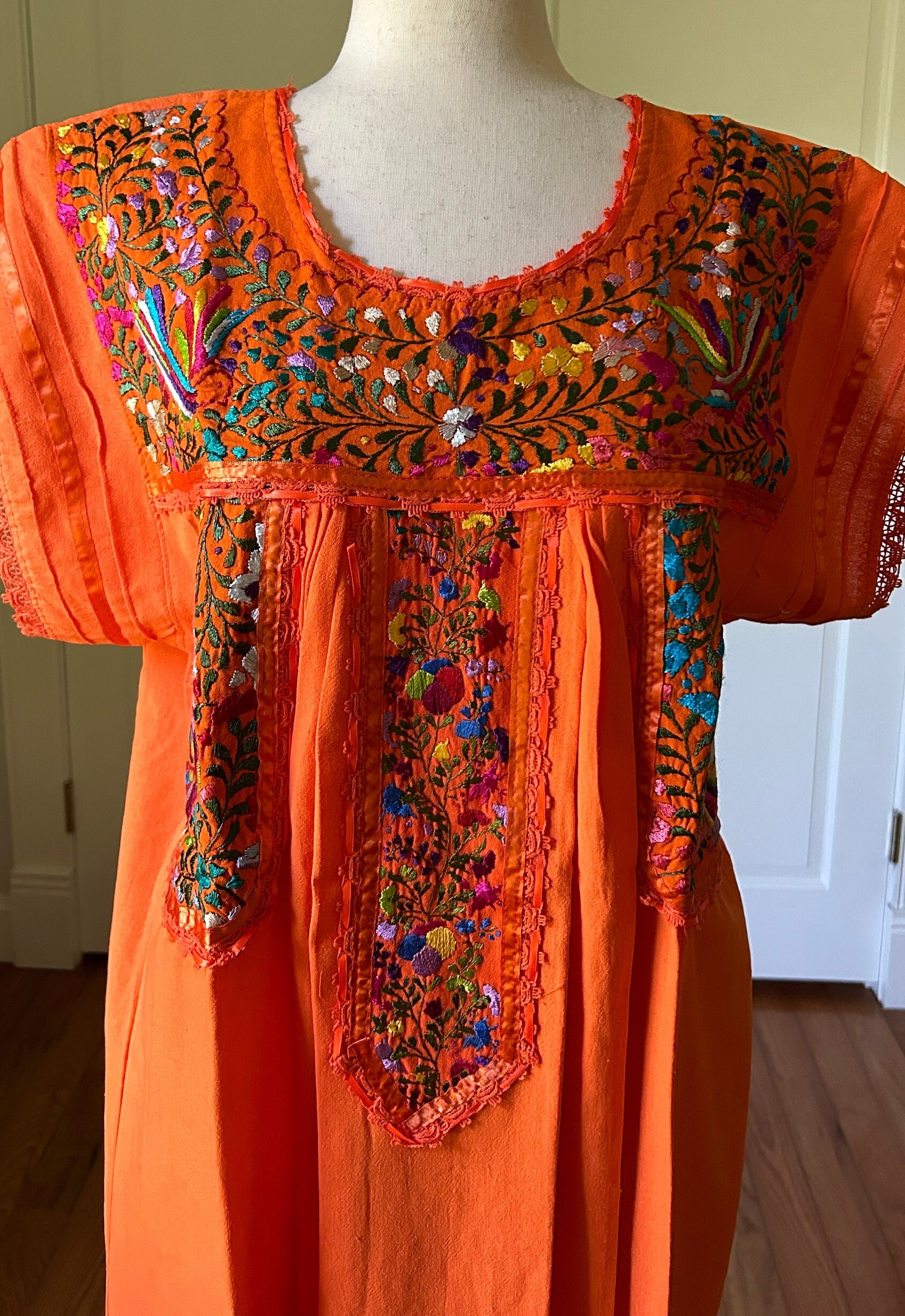 Girl’s Mexican Embroidered Dress Orange