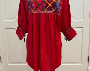 Mexican blouse with 100 % Hand Cross-stitch Embroidered, Artisan Top, Boho, Hippie, Hand Made, Chiapas top,