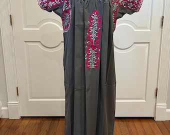 San Antonino Maxi Dress, Oaxaca Mexican dress. hand Embroidered. multicolor Silk Threads,
