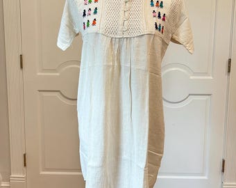 Mexican Dress With Multicolor Hand Embroidered.