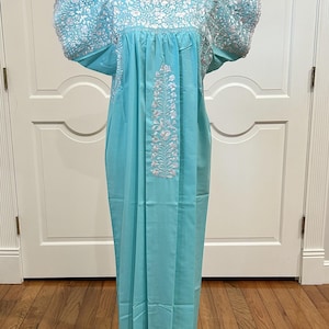 San Antonino Maxi Dress, Oaxaca Mexican dress. hand Embroidered. multicolor Silk Threads,