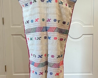 Mexican Women's Amuzgo Dress Huipil Tunic Flowers Design, Bohemian, Vintage.