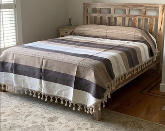 Full Size Cotton Bedspread/Quilt. From Oaxaca Mex. Hand loom, Bed covers, blankets. Handwoven.