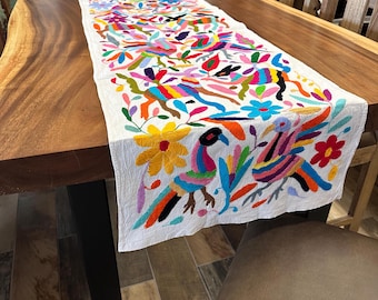 One of A Kind Otomi Tenango table runner, handmade Embroidery.
