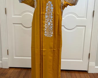 San Antonino Maxi Dress, Oaxaca Mexican dress. hand Embroidered. multicolor Silk Threads,