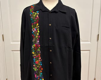 XL Hand Made Long Sleeve San Antonino embroidery Mexican guayabera Shirt.