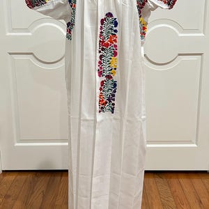 San Antonino Maxi Dress, Oaxaca Mexican dress. hand Embroidered. Silk Threads,