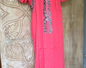 San Antonino Maxi Dress, Oaxaca Mexican dress. hand Embroidered. multicolor Silk Threads,