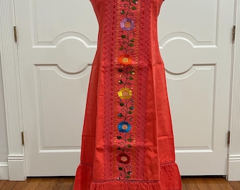 One of a Kind Mexican embroidered dress, hand Embroidered with Silk threads.