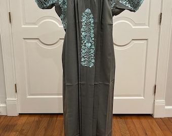 San Antonino Maxi Dress, Oaxaca Mexican dress. hand Embroidered. multicolor Silk Threads,