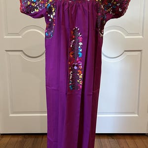 San Antonino Maxi Dress, Oaxaca Mexican dress. hand Embroidered. multicolor Silk Threads,
