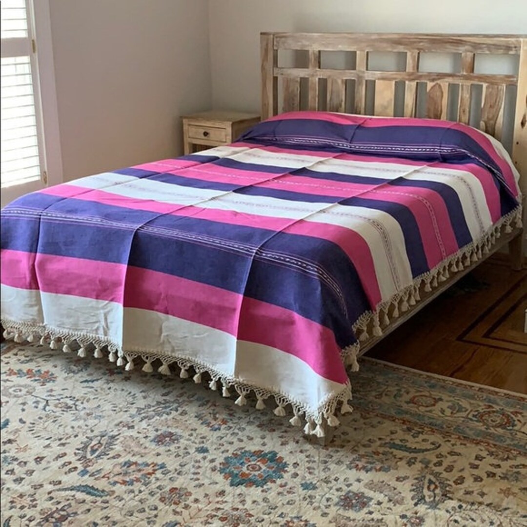 Full Size Cotton Bedspread/quilt. From Oaxaca Mex. Hand Loom, Bed