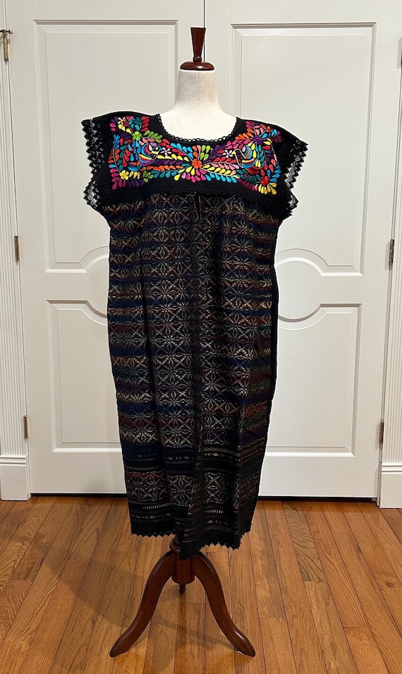 Paloma Embroidered Mexican Dress Is Made in Oaxaca Mex. Hand Loom Fabric.