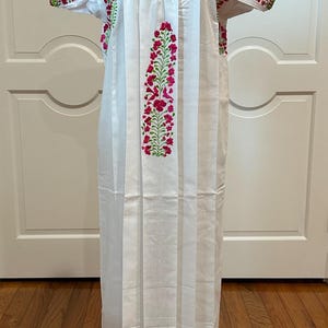 San Antonino Maxi Dress, Oaxaca Mexican dress. hand Embroidered. Silk Threads,