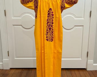 San Antonino Maxi Dress, Oaxaca Mexican dress. hand Embroidered. multicolor Silk Threads,