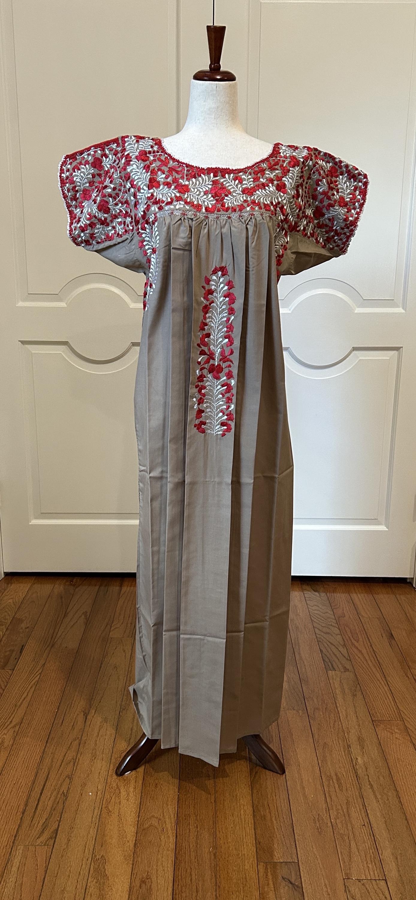 San Antonino Maxi Dress, Oaxaca Mexican Dress. Hand Embroidered