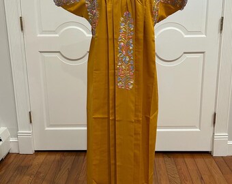 San Antonino Maxi Dress, Oaxaca Mexican dress. hand Embroidered. multicolor Silk Threads,
