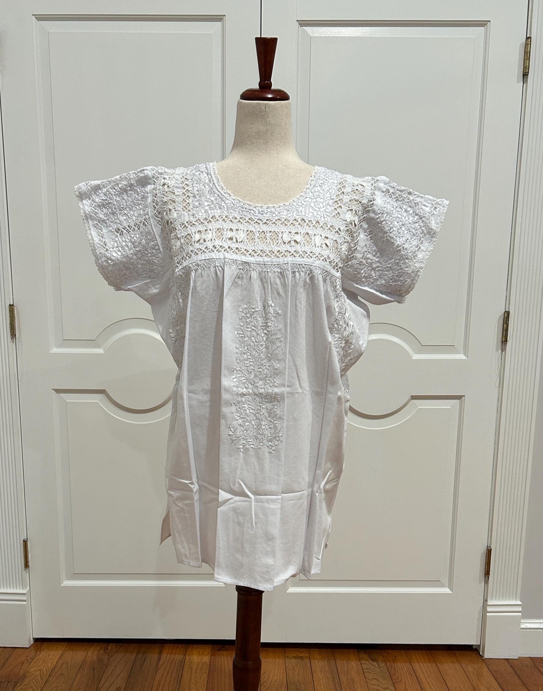 Handmade Embroidered San Antonino Deshilado Blouse, Mexican Top, M