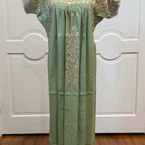 San Antonino Maxi Dress, Oaxaca Mexican dress. hand Embroidered. Silk Threads,