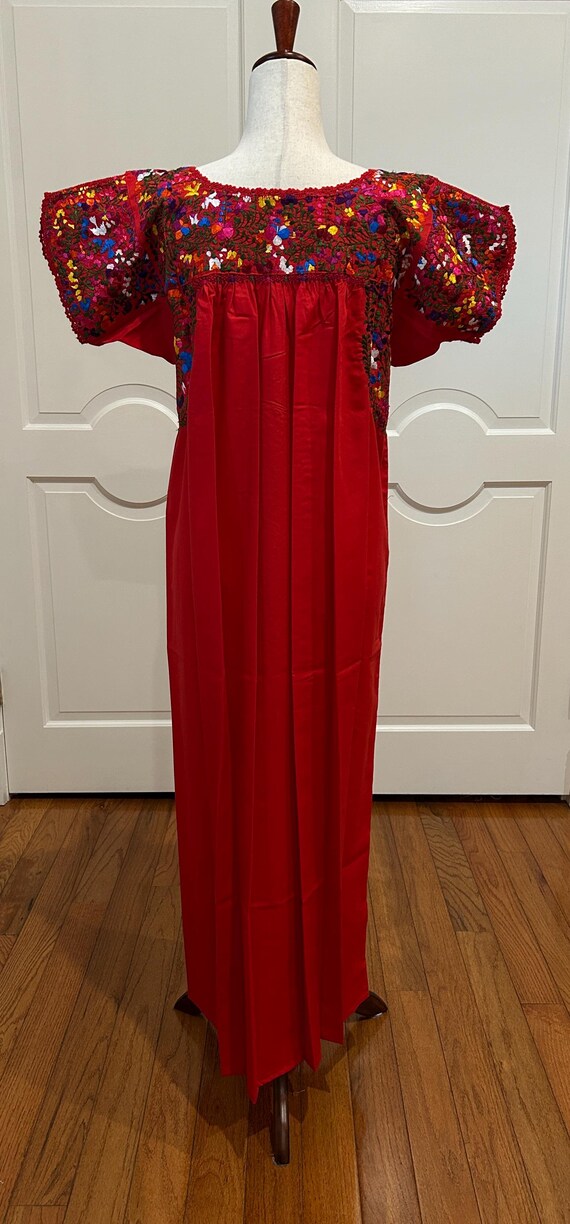 San Antonino Maxi Dress, Oaxaca Mexican dress. hand Embroidered. Silk Threads,