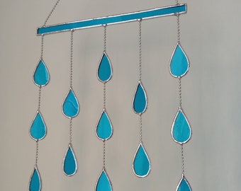 Aqua Blue Stained Glass Raindrop Suncatcher