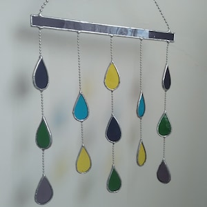 Stained Glass Suncatcher: Multi Color Rain Drops Window Hanging
