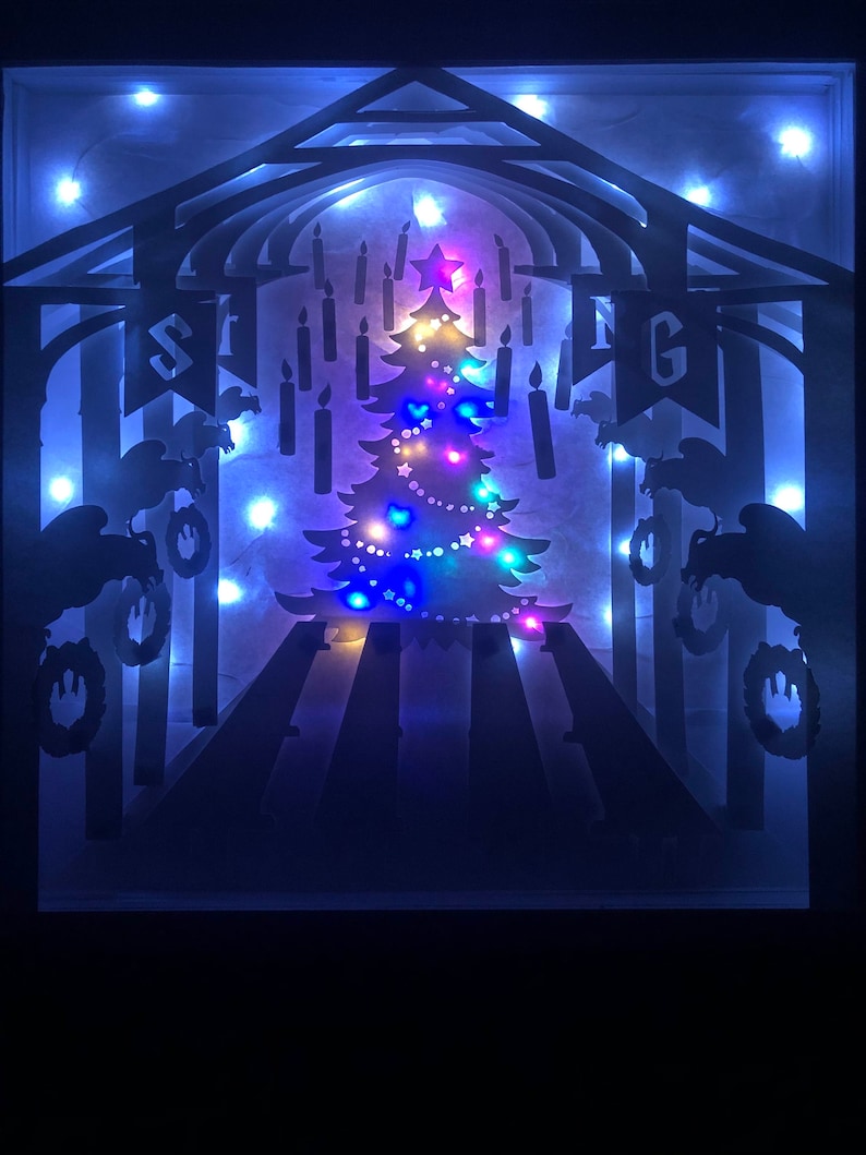 Christmas at Hogwarts 12x12 Lighted Silhouette Shadow Box Tempate