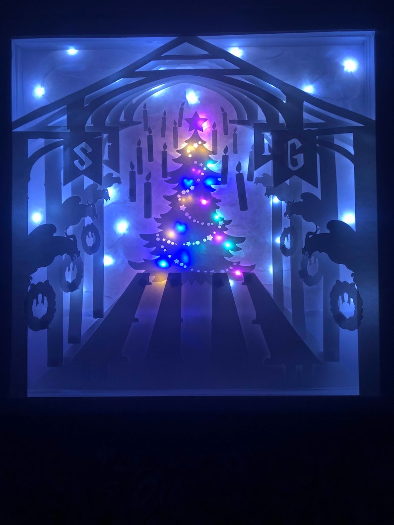 Christmas at Hogwarts 12x12 Lighted Silhouette Shadow Box Tempate