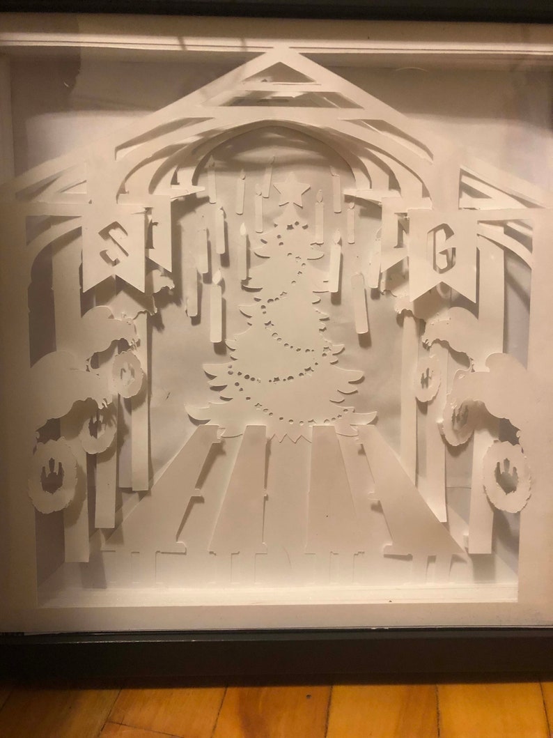 Christmas at Hogwarts 12x12 Lighted Silhouette Shadow Box Tempate